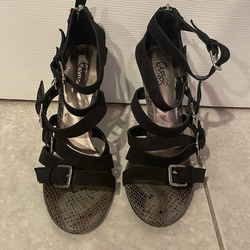 Carlos Santana heels size 6 runs big works for 6.5 black suede/leather. Sexy!